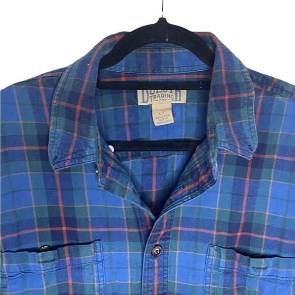 Duluth Trading Co Men’s Sz Lrg Tall Blue Plaid Flannel Cotton.Button Down Shirt - Picture 2 of 4